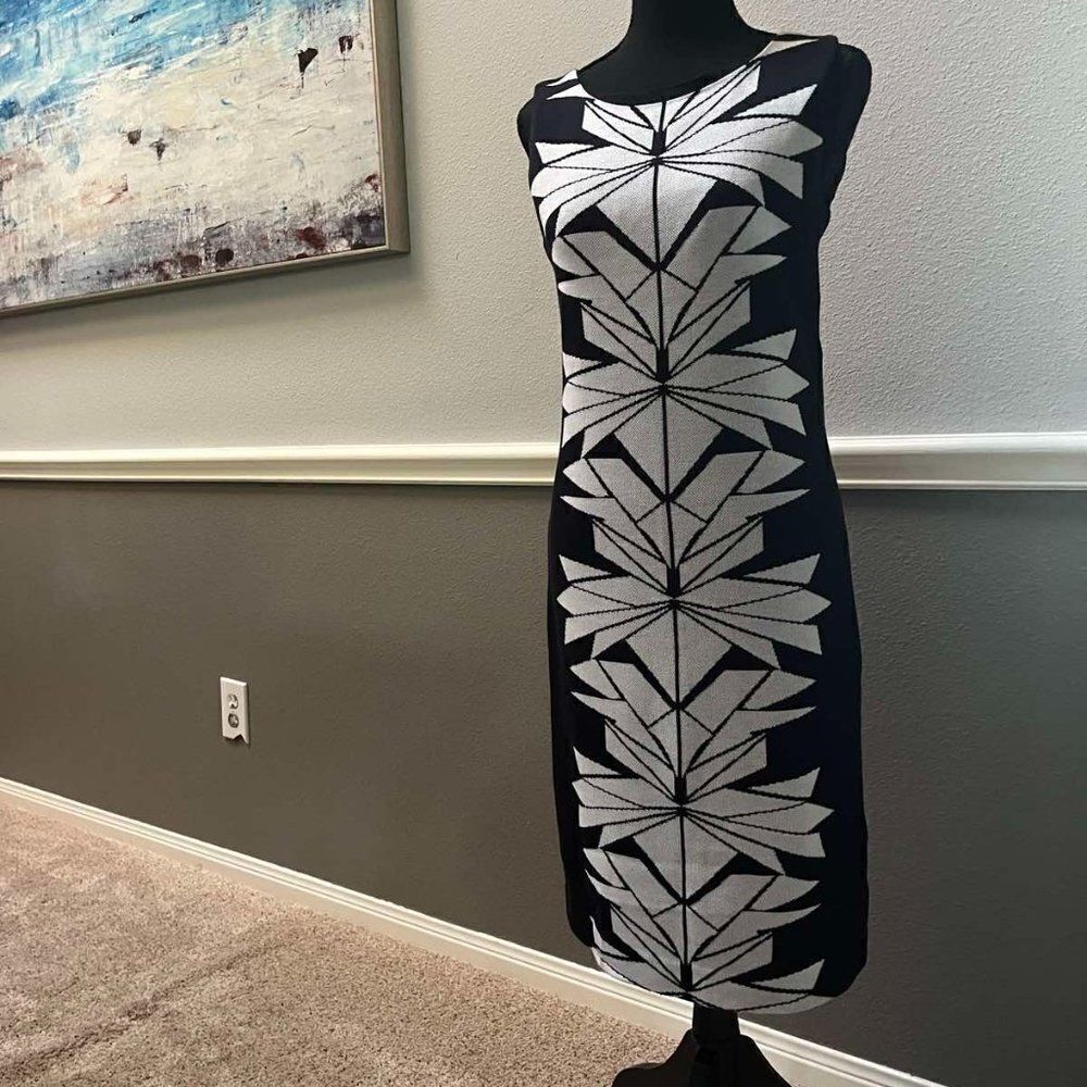 NWT Misook black/white acrylic knit sleeveless dress size XS